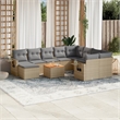 Afuera Living Contemporary 11 Piece Poly Rattan Large Sofa Set in Beige