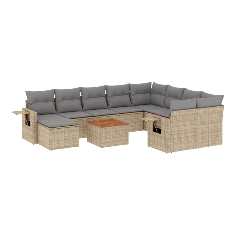 Afuera Living Contemporary 11 Piece Poly Rattan Large Sofa Set in Beige