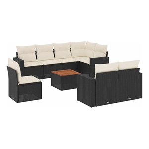 Afuera Living Contemporary Synthetic Poly Rattan 9 Piece Sofa Set in Black/Cream