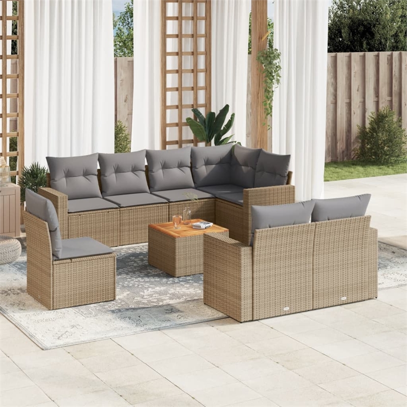 Afuera Living Contemporary 9 Piece Poly Rattan Sofa Set in Beige