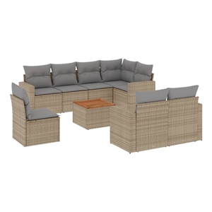 Afuera Living Contemporary 9 Piece Poly Rattan Sofa Set in Beige
