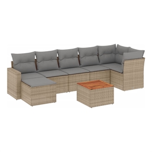Afuera Living Contemporary Synthetic Poly Rattan 8 Piece  Sofa Set in Beige