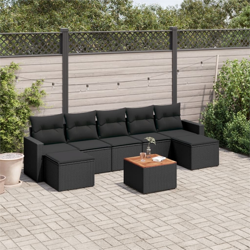 Afuera Living Contemporary 8 Piece Poly Rattan Sofa Set in Black