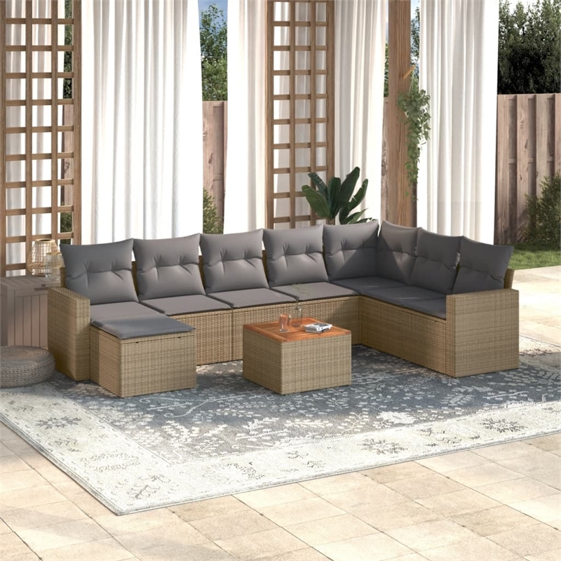 Afuera Living Contemporary Synthetic Poly Rattan 9 Piece Sofa Set in Gray/Beige