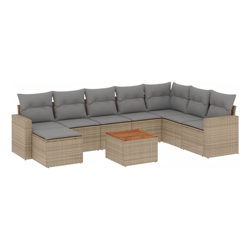 Afuera Living Contemporary Synthetic Poly Rattan 9 Piece Sofa Set in Gray/Beige