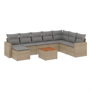 Afuera Living Contemporary Synthetic Poly Rattan 9 Piece Sofa Set in Gray/Beige