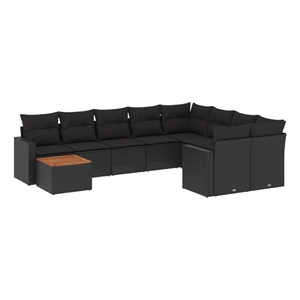Afuera Living Contemporary Synthetic Poly Rattan 10 Piece  Sofa Set in Black