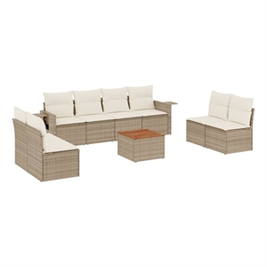 Afuera Living 9 Piece Solid Acacia Wood Sofa Set in Cream/Beige