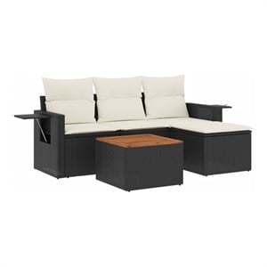 Afuera Living Contemporary Synthetic Poly Rattan 5 Piece Sofa Set in Black/Cream