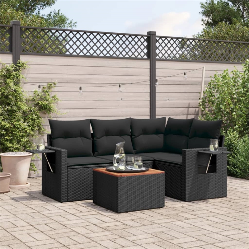 Afuera Living Contemporary Synthetic Poly Rattan 5 Piece  Sofa Set in Black