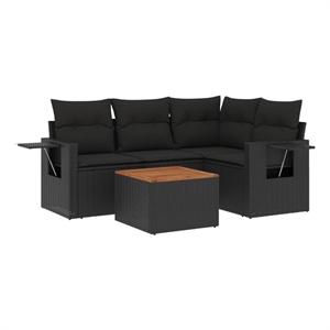 Afuera Living Contemporary Synthetic Poly Rattan 5 Piece  Sofa Set in Black