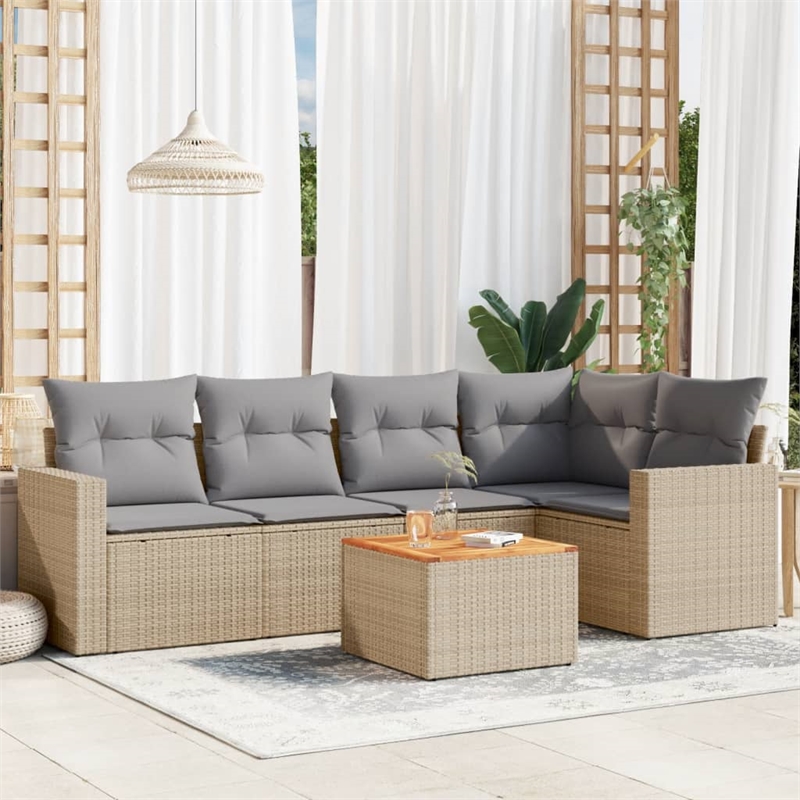 Afuera Living Contemporary Synthetic Poly Rattan 6 Piece  Sofa Set in Beige