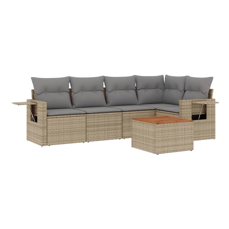 Afuera Living Contemporary Synthetic Poly Rattan 6 Piece  Sofa Set in Beige