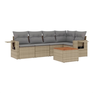 Afuera Living Contemporary Synthetic Poly Rattan 6 Piece  Sofa Set in Beige