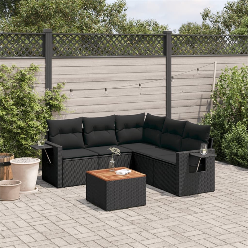 Afuera Living Contemporary Synthetic Poly Rattan Sofa Set in Black