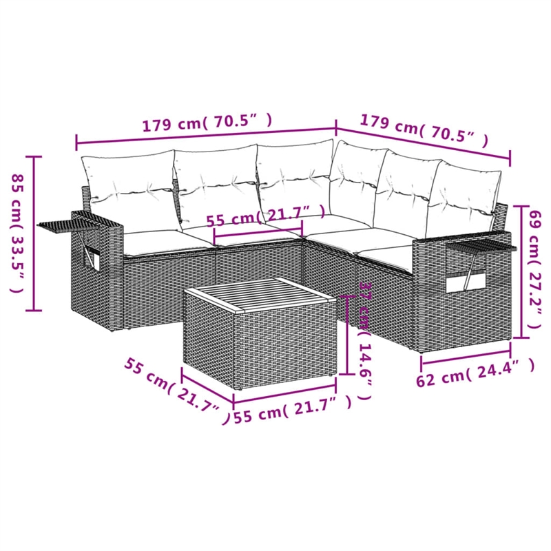 Afuera Living Contemporary Synthetic Poly Rattan Sofa Set in Black
