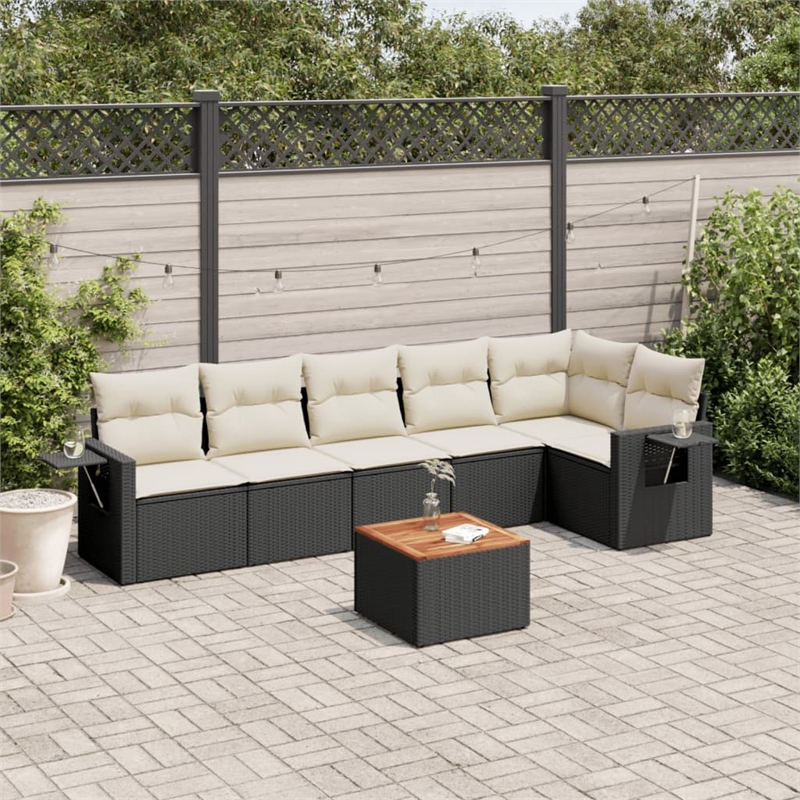 Afuera Living Contemporary 7 Piece Poly Rattan Sofa Set in Black