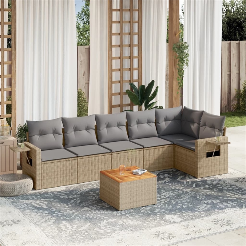 Afuera Living Contemporary Synthetic Poly Rattan 7 Piece  Sofa Set in Beige