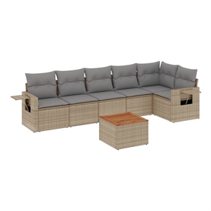 Afuera Living Contemporary Synthetic Poly Rattan 7 Piece  Sofa Set in Beige