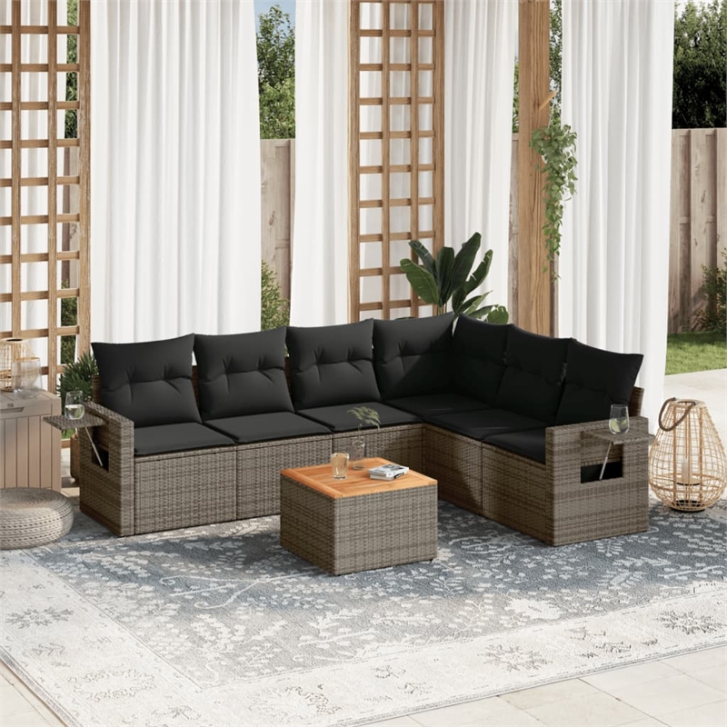 Afuera Living Contemporary Synthetic Poly Rattan 7 Piece Sofa Set in Gray