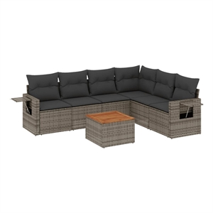 Afuera Living Contemporary Synthetic Poly Rattan 7 Piece Sofa Set in Gray