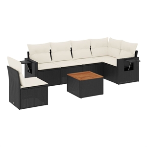 Afuera Living Contemporary Synthetic Poly Rattan 7 Piece Sofa Set in Black/Cream