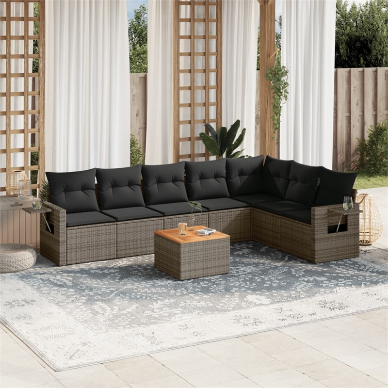 Afuera Living Contemporary Synthetic Poly Rattan 8 Piece  Sofa Set in Gray