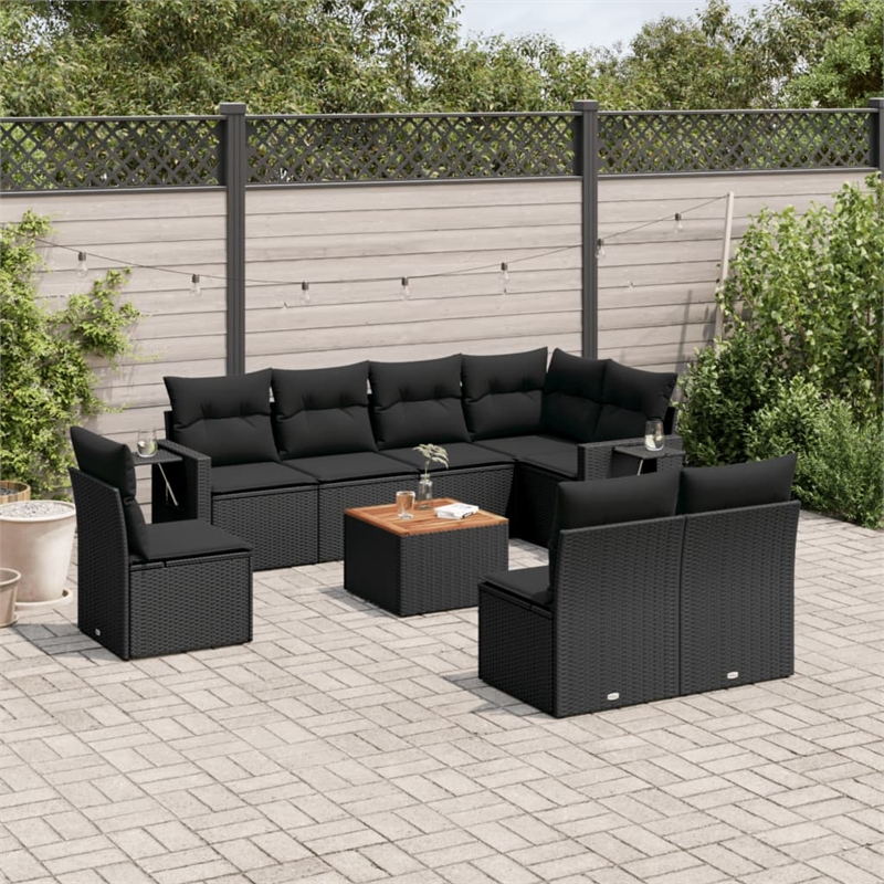 Afuera Living Contemporary Synthetic Poly Rattan 9 Piece Sofa Set in Black