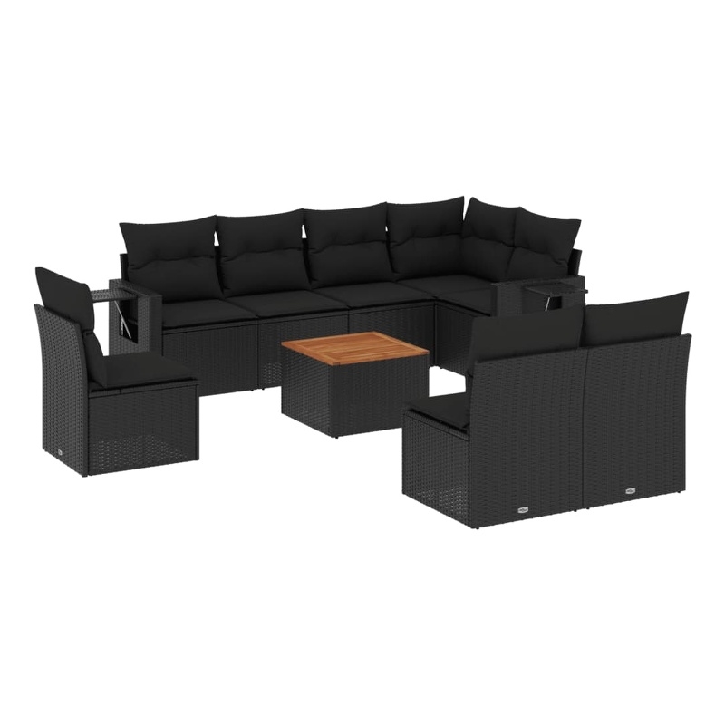 Afuera Living Contemporary Synthetic Poly Rattan 9 Piece Sofa Set in Black