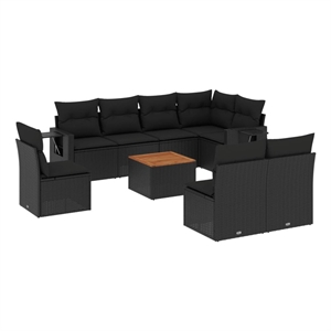 Afuera Living Contemporary Synthetic Poly Rattan 9 Piece Sofa Set in Black