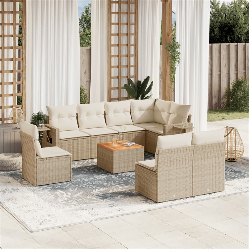 Afuera Living Contemporary Synthetic Poly Rattan 9 Piece Sofa Set in Beige