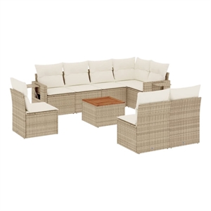 Afuera Living Contemporary Synthetic Poly Rattan 9 Piece Sofa Set in Beige