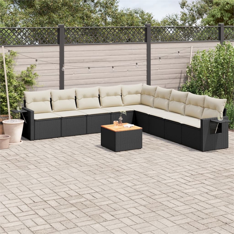Afuera Living Contemporary 10 Piece Poly Rattan Sofa Set in Black