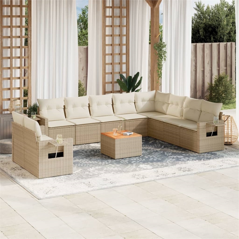 Afuera Living Contemporary Synthetic Poly Rattan 11 Piece Sofa Set in Beige