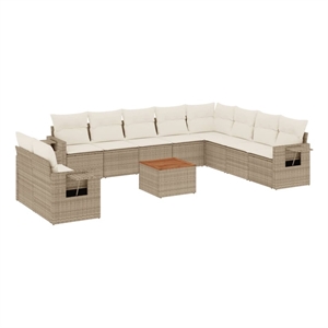 Afuera Living Contemporary Synthetic Poly Rattan 11 Piece Sofa Set in Beige