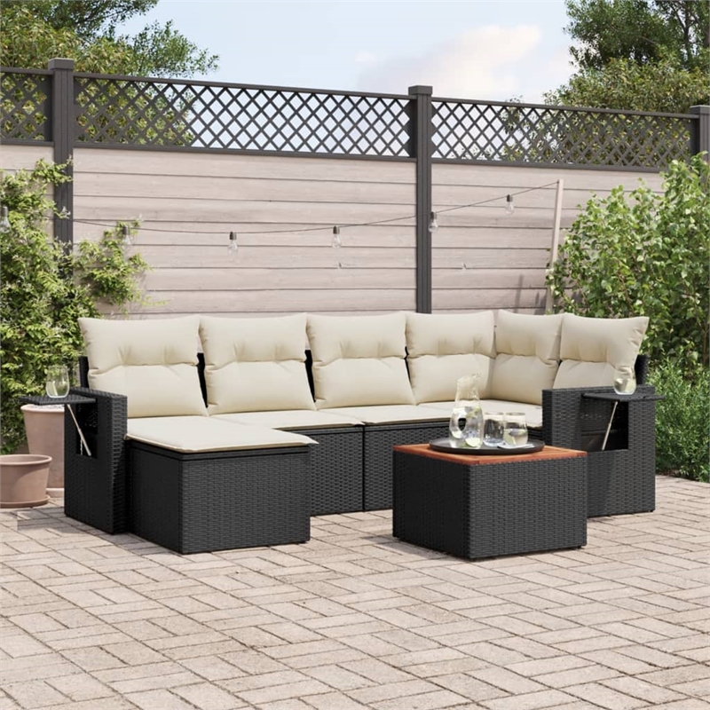 Afuera Living Contemporary 7 Piece Poly Rattan Sofa Set in Black/Cream