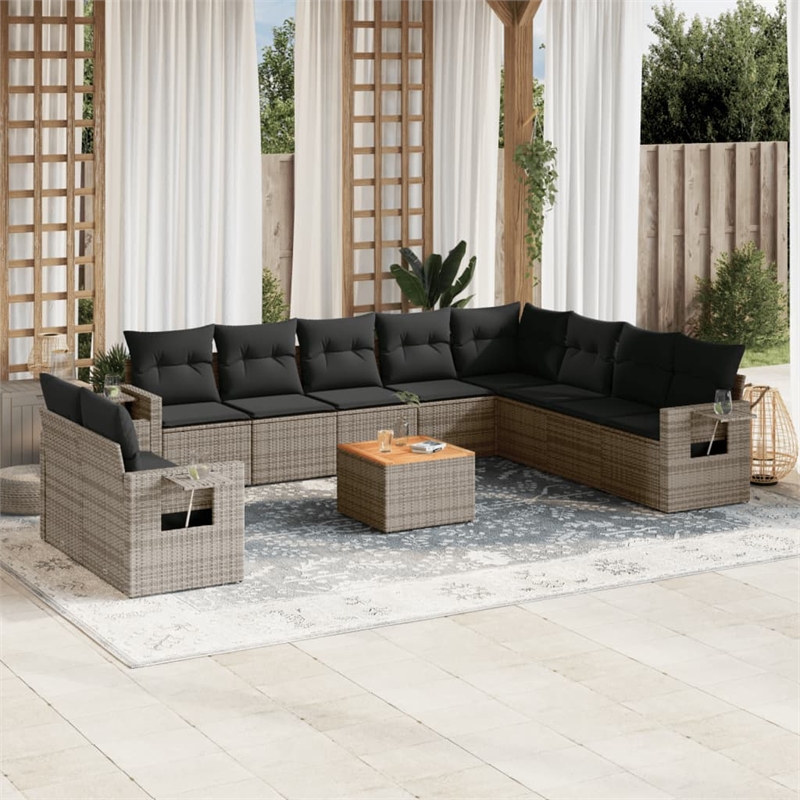 Afuera Living Contemporary Synthetic Poly Rattan 11 Piece Sofa Set in Gray