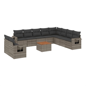 Afuera Living Contemporary Synthetic Poly Rattan 11 Piece Sofa Set in Gray