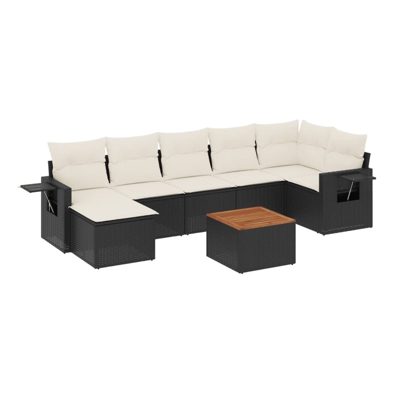 Afuera Living Contemporary 8 Piece Poly Rattan Sofa Set in Black/Cream