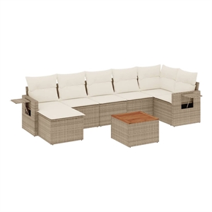 Afuera Living Contemporary Synthetic Poly Rattan 8 Piece  Sofa Set in Beige