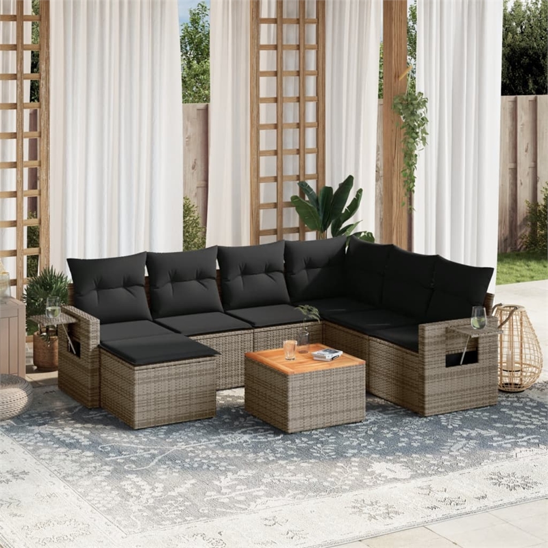 Afuera Living Contemporary Synthetic Poly Rattan 8 Piece Sofa Set in Gray