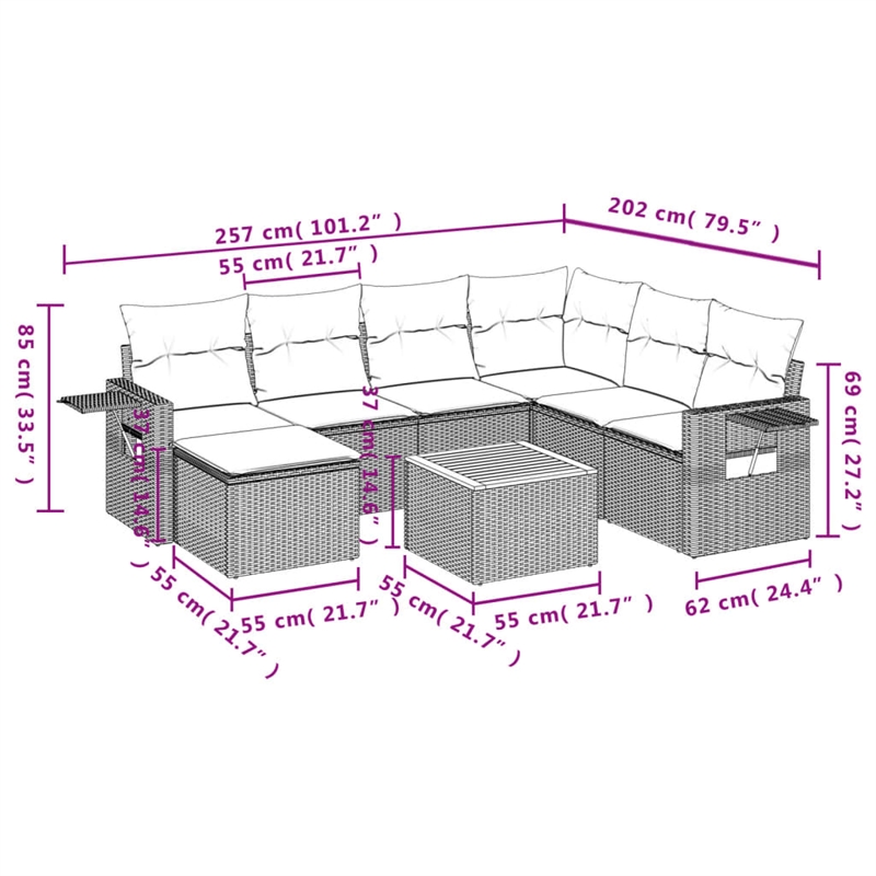 Afuera Living Contemporary Synthetic Poly Rattan 8 Piece Sofa Set in Gray