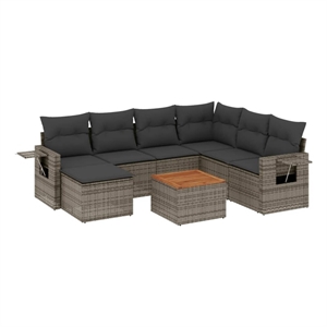 Afuera Living Contemporary Synthetic Poly Rattan 8 Piece Sofa Set in Gray