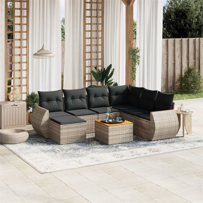 Afuera Living Contemporary Synthetic Poly Rattan 8 Piece  Sofa Set in Gray