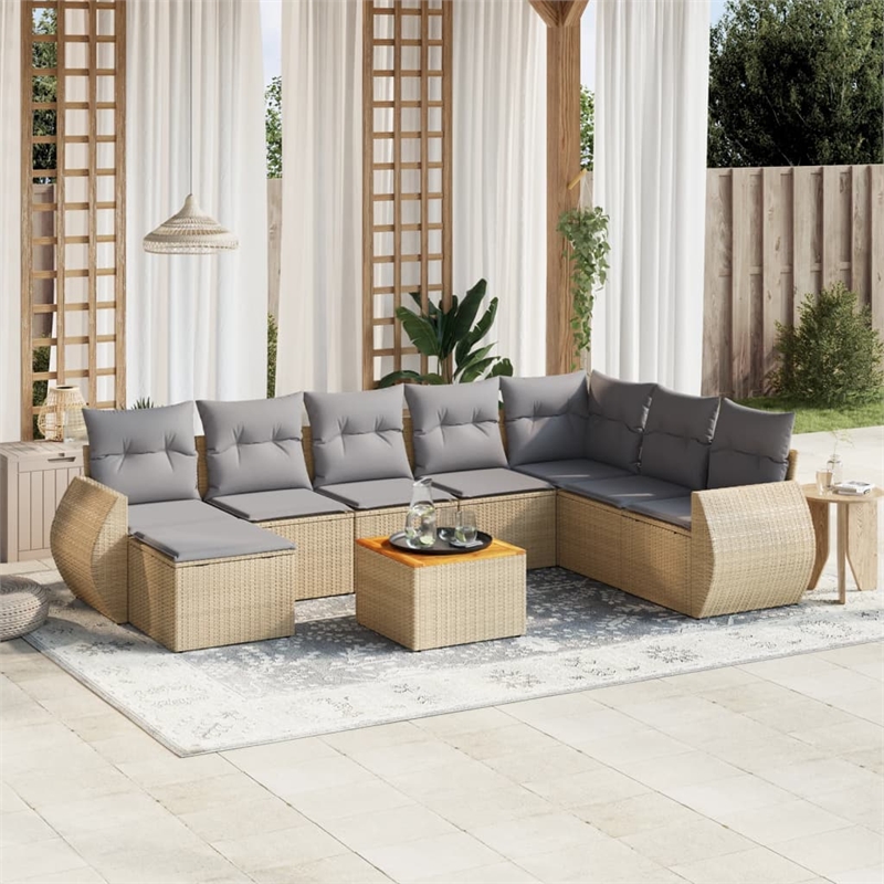 Afuera Living Contemporary 9 Piece Poly Rattan Sofa Set in Beige