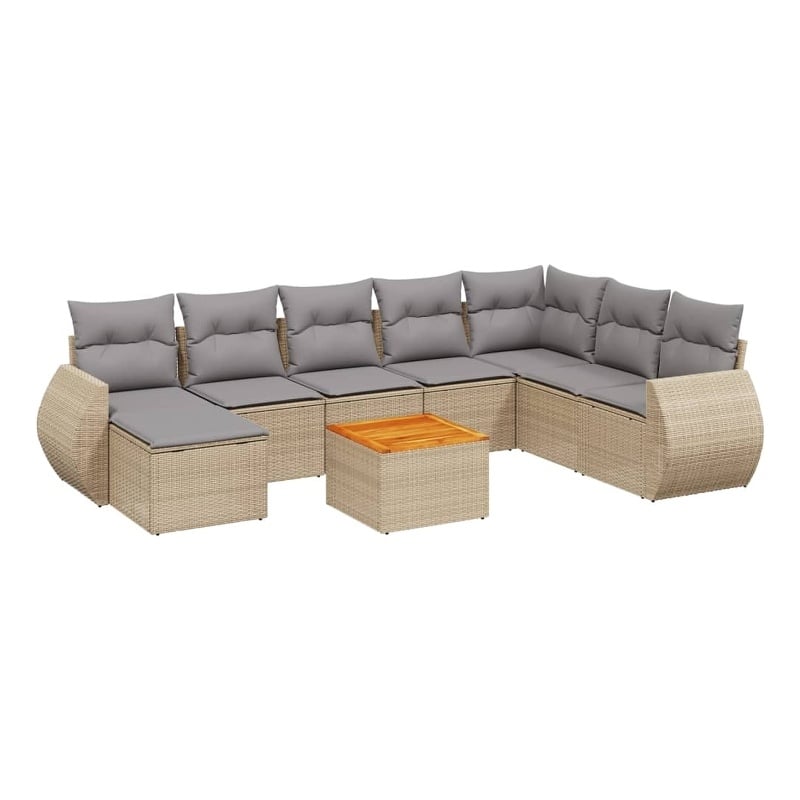 Afuera Living Contemporary 9 Piece Poly Rattan Sofa Set in Beige