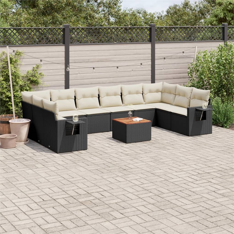 Afuera Living Contemporary Poly Rattan Sofa Set in Black/Cream