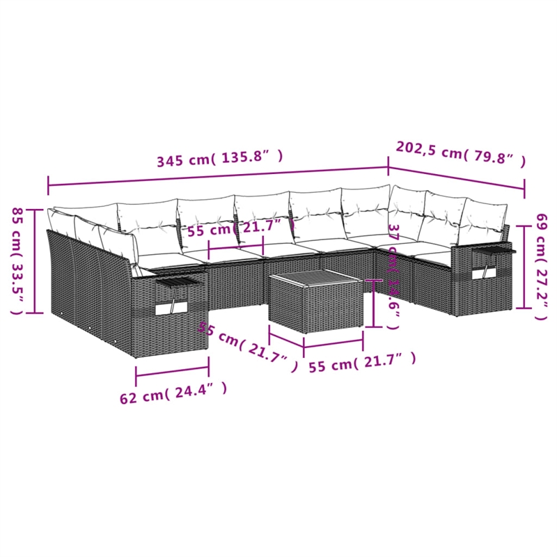 Afuera Living Contemporary Poly Rattan Sofa Set in Black/Cream