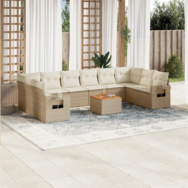 Afuera Living Contemporary Synthetic Poly Rattan 11 Piece Sofa Set in Beige