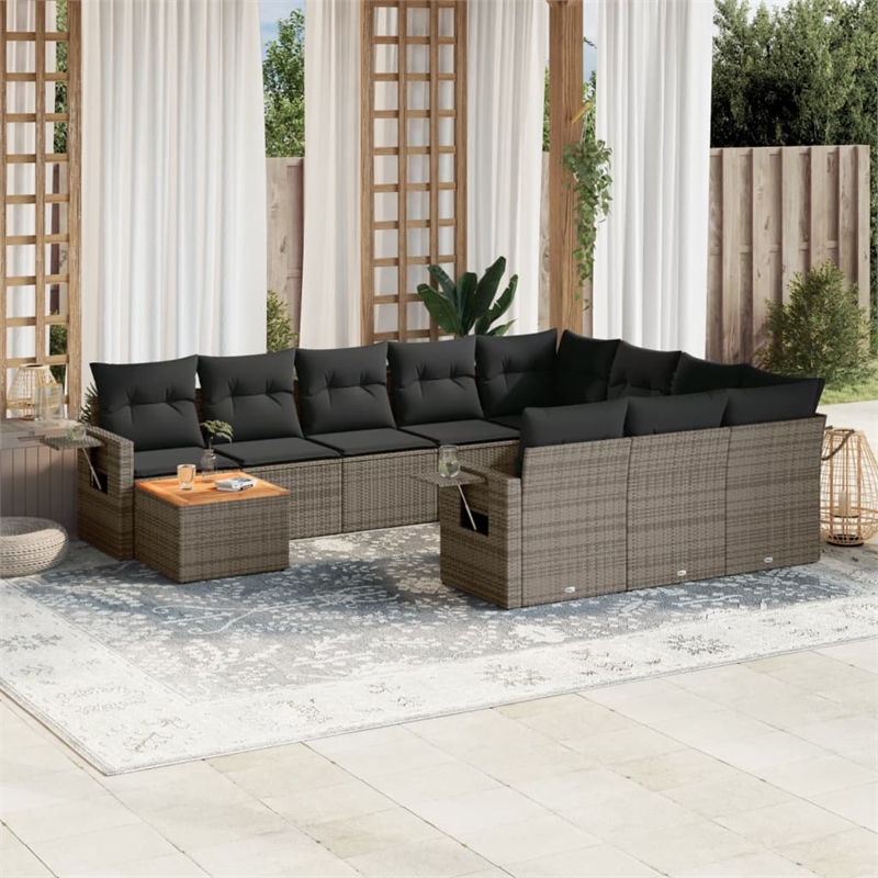 Afuera Living Contemporary 11 Piece Poly Rattan Sofa Set in Gray